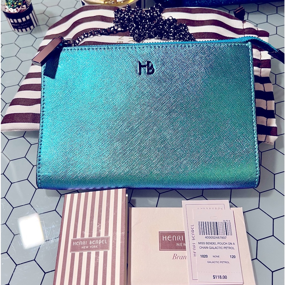 Henri Bendel NWT Galactic Petrol Miss Bendel Pouch on a Chain
